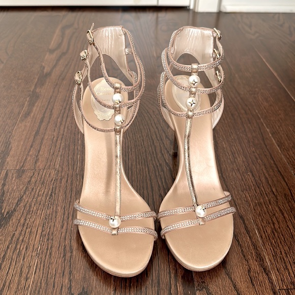 RENÉ CAOVILLA Pearly T-Strap Leather Sandals in Beige Size: 11 | IT 41 - Picture 7 of 16
